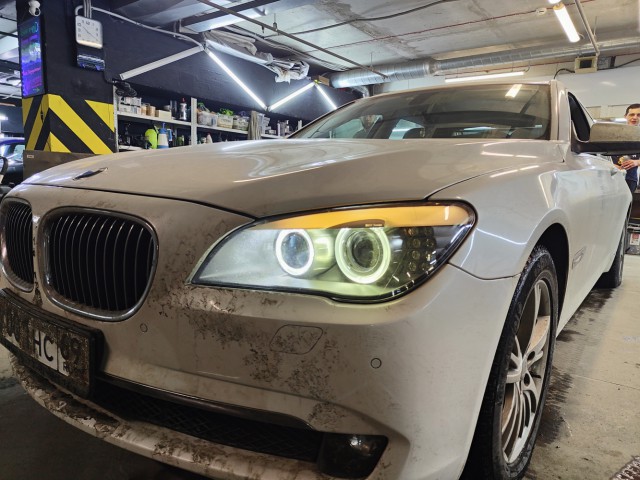 BMW 7 Series замена линз на Aozoom K3 Dragon Knight, замена ламп ангельских глаз