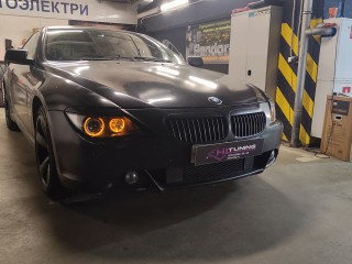 BMW 6 замена линз на Bi-led Viper Rays, шлифовка и бронирование фар, замена маркера Angel Eyes
