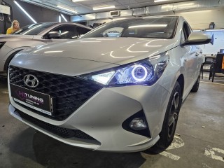 Hyundai Solaris установка линз Viper Zoom Z5 TRX Laser, ангельские глазки,лампы ДХО/поворот (12)