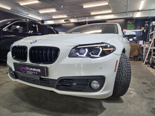 BMW 5 F10 замена линз на Aozoom K3, установка глазок, анти-хром масок фар, броня (17)