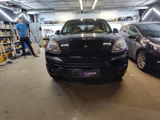 Porshe Cayenne замена линз на Aozoom K3 Dragon Knight, покраска масок и бронирование фар (0)