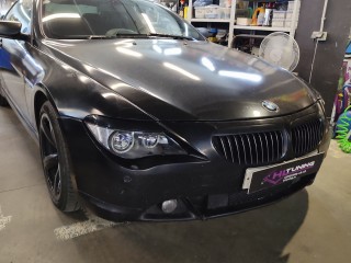BMW 6 замена линз на Bi-led Viper Rays, шлифовка и бронирование фар, замена маркера Angel Eyes (7)