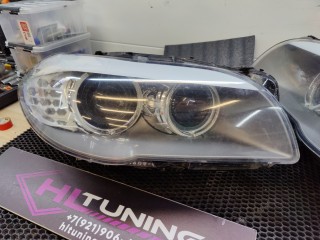 BMW F10 замена линз на Aozoom Viper Rays, ангельских глаз, покраска масок фар, шлифовка и броня (2)