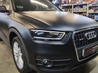 Audi Q3 замена линз на Biled Aozoom K3, анти-хром масок фар, бронирование (4)